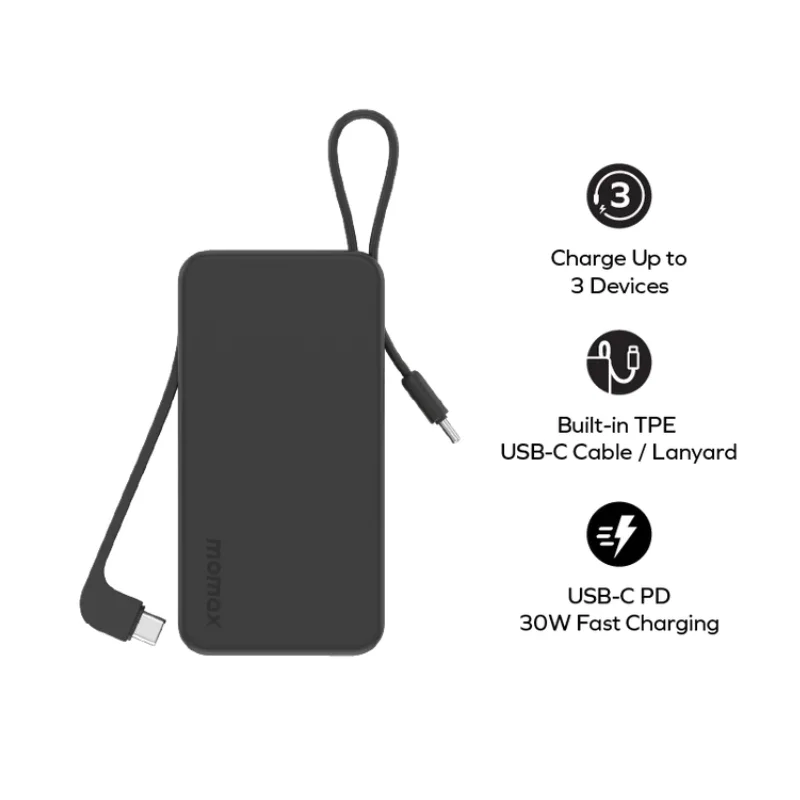 شاحن Momax Power Vital+ بسعة 10000mAh مع كيبل USB-C مدمج مزدوج - 3504 — 3