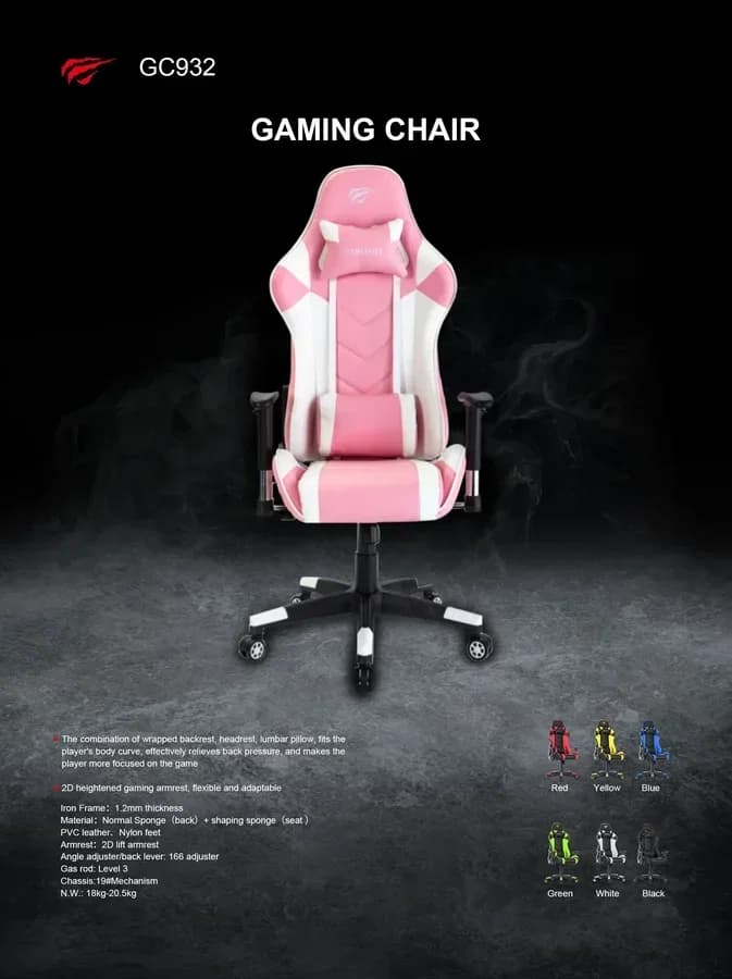 كرسي ألعاب هافت GC932 أبيض ووردي - تصميم مريح ودعم مثالي GC932-White+Pink — 2
