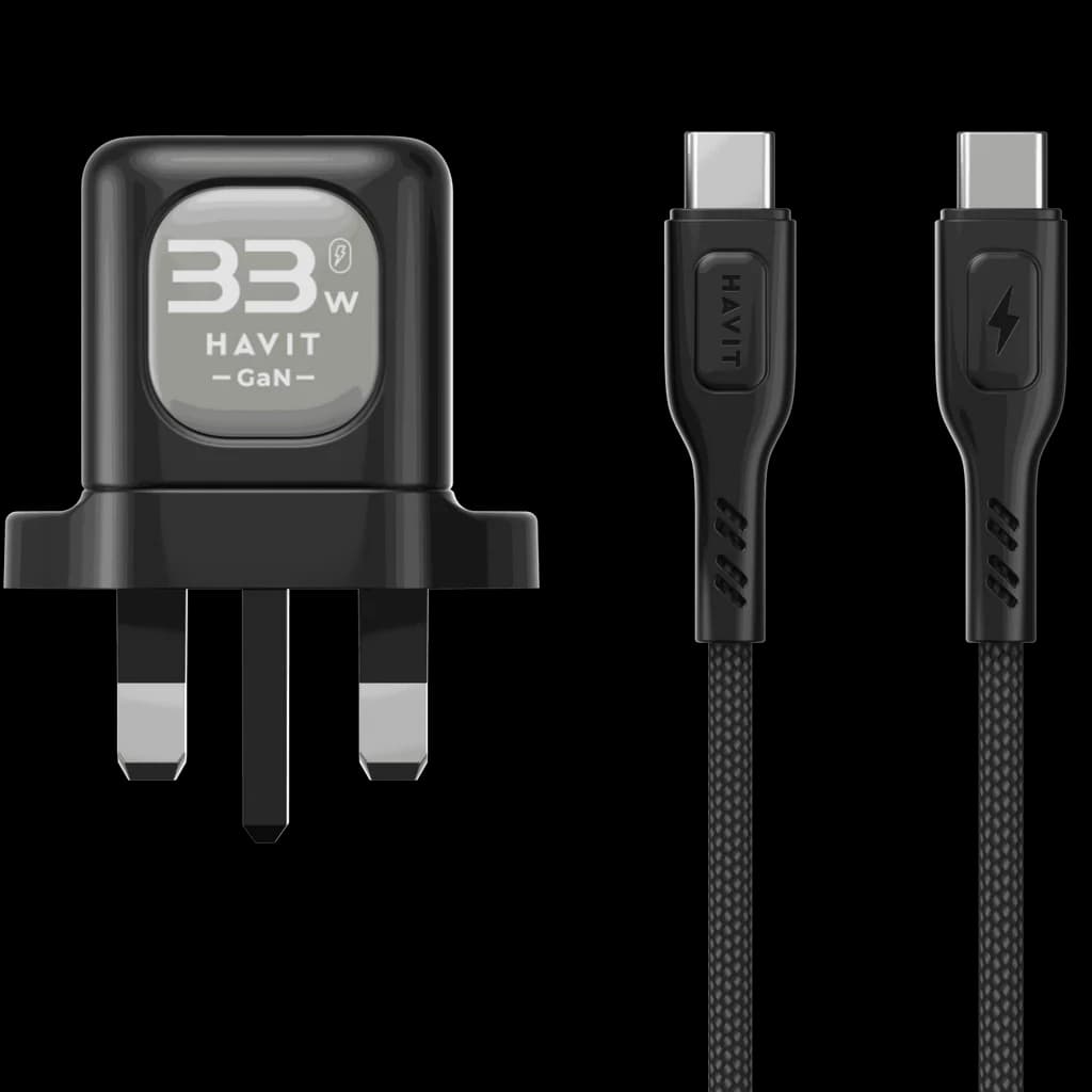شاحن جداري Havit UC233 UK مزدوج 33 واط مع كابل C-C 60 واط — 2