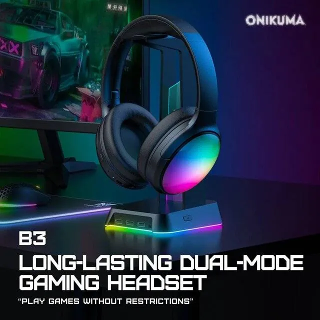 سماعة رأس لاسلكية - Onikuma B3 RGB Wireless Headphone (Black) — 2