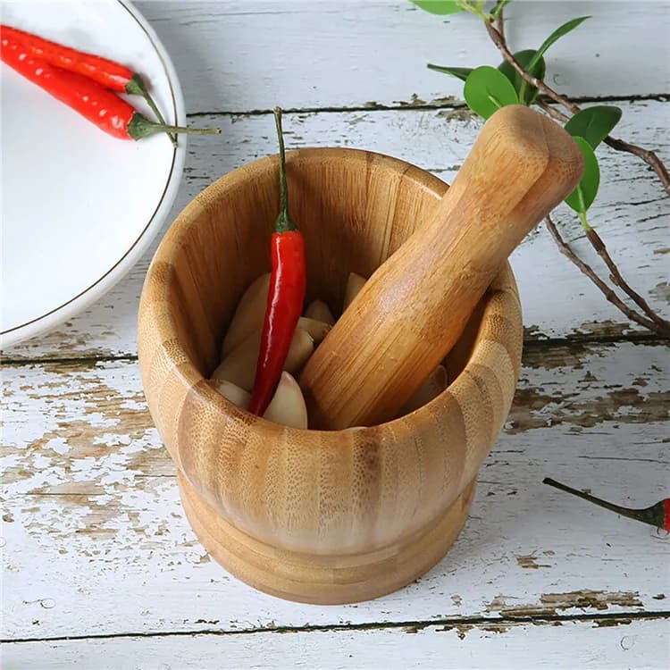 مدق وهاون خشبي للمطبخ Wooden Mortar and Pestle — 3