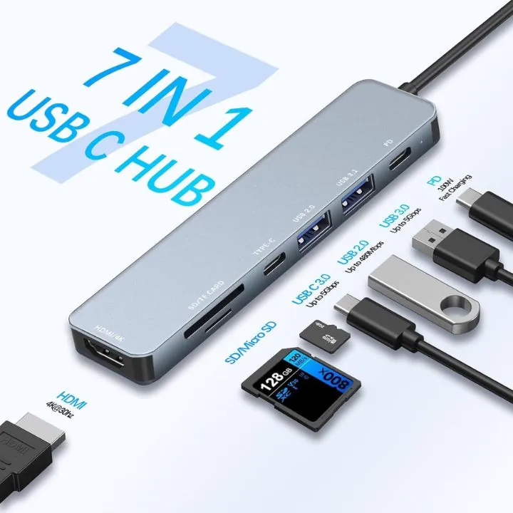 موزع تايب سي 7 منافذ (هاب) USB HUB - 7 in 1 HUB USB-C — 3