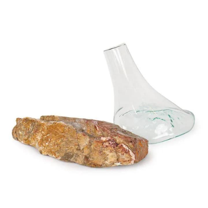 مزهرية زجاجية مع قاعدة حجر طبيعي Glass Vase with Natural Stone Base — 3
