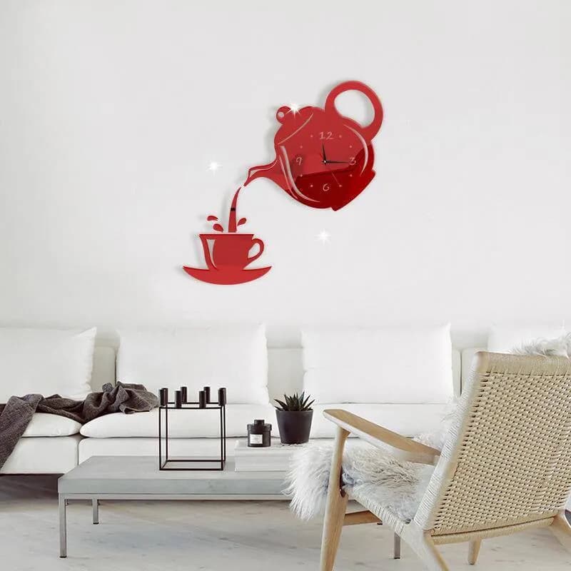 ساعة حائط ديكور بشكل إبريق الشاي مع فنجان Teapot &amp; Cup Wall Clock