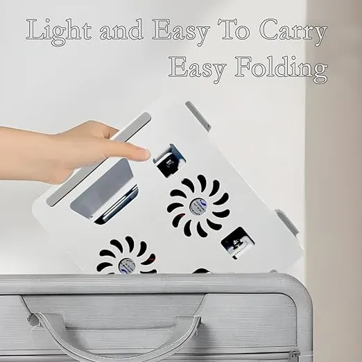 ستاند لابتوب ألمنيوم قابل للطي مع مروحتين تبريد – دوار 360 درجة KRESHU Aluminium Laptop Stand with Double Cooling Fans – 360° Adjustable &amp; Foldable — 3