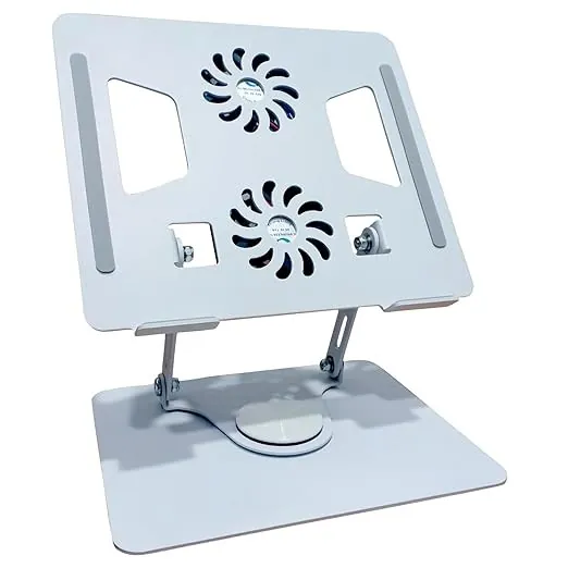 ستاند لابتوب ألمنيوم قابل للطي مع مروحتين تبريد – دوار 360 درجة KRESHU Aluminium Laptop Stand with Double Cooling Fans – 360° Adjustable &amp; Foldable
