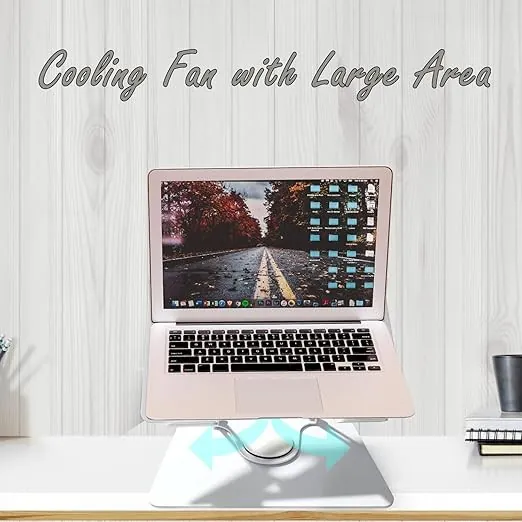 ستاند لابتوب ألمنيوم قابل للطي مع مروحتين تبريد – دوار 360 درجة KRESHU Aluminium Laptop Stand with Double Cooling Fans – 360° Adjustable &amp; Foldable — 2
