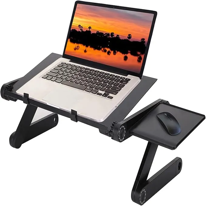 طاولة لابتوب متعددة الاستخدامات قابلة للتعديل مع مروحة تبريد ولوحة ماوس جانبية Multifunctional Laptop Table – Adjustable with Cooling Fan and Side Mouse Pad