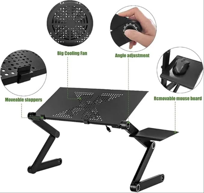 طاولة لابتوب متعددة الاستخدامات قابلة للتعديل مع مروحة تبريد ولوحة ماوس جانبية Multifunctional Laptop Table – Adjustable with Cooling Fan and Side Mouse Pad — 2