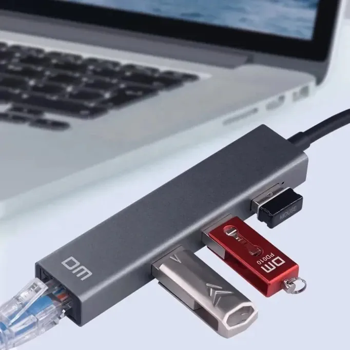 موزع USB ثلاثي المنافذ مع منفذ LAN بسرعة 1000 ميجابت - DM 3 Port USB 3.0 Hub + 1000 Mbps LAN - USB 3.0 Dock — 2