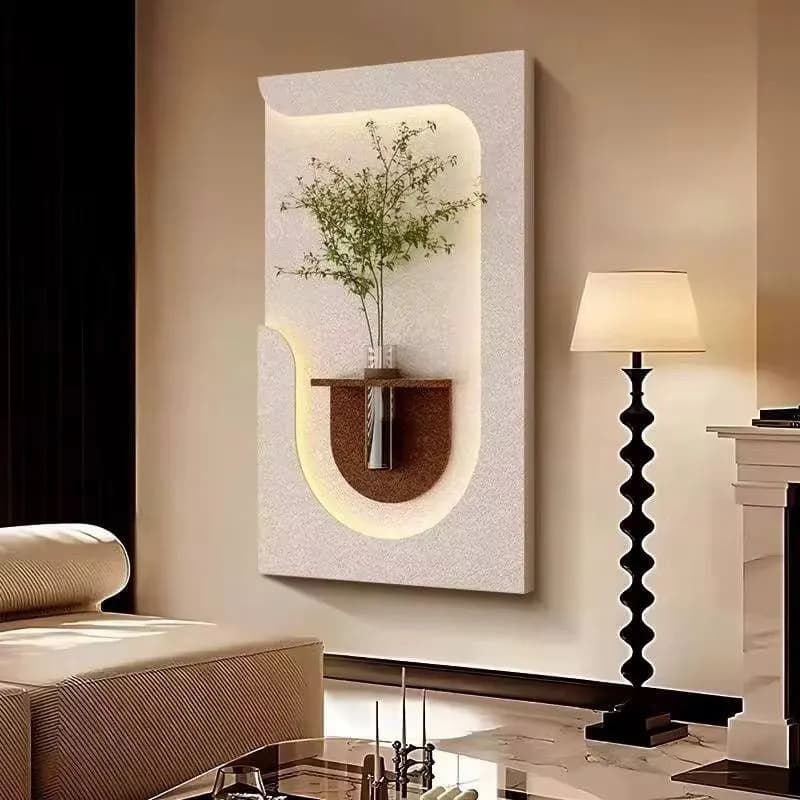 ديكور حائط بإضاءة LED فازة لتزيين الحائط مع إضاءة LED ومزهرية زجاجية — 2