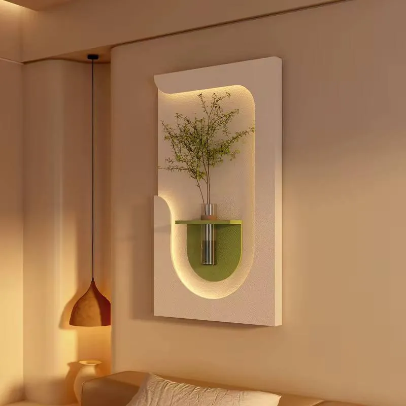 ديكور حائط بإضاءة LED فازة لتزيين الحائط مع إضاءة LED ومزهرية زجاجية