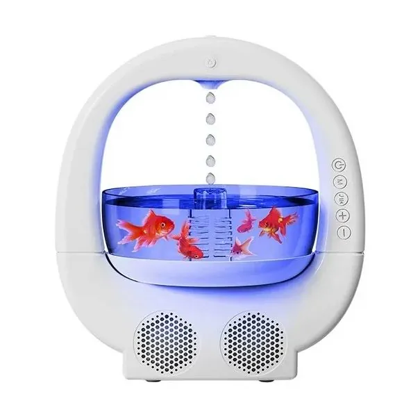 مرطب هواء ومكبر صوت بلوتوث مع حوض أسماك وإضاءة ملونة Humidifier Speaker
