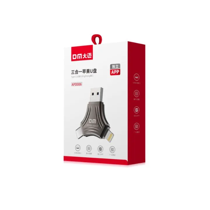 فلاشة ثلاثية المنافذ DM – 128GB DM APD006 3-in-1 Flash Drive 128GB (USB 3.0 - Type-C - Lightning)