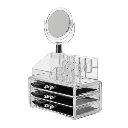 منظم مكياج بثلاثة ادراج مع مرآة Acrylic Cosmetic Organizer — 3
