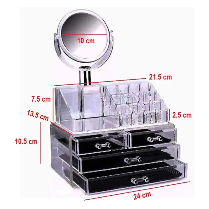منظم مكياج بثلاثة ادراج مع مرآة Acrylic Cosmetic Organizer — 4