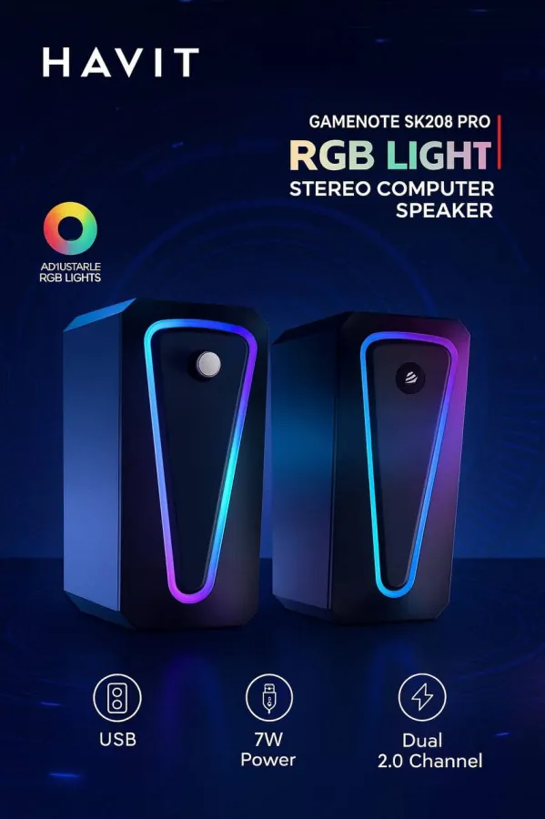 سبيكر هافيت ستيريو للحاسوب – SK208 PRO RGB Light Stereo Computer Speaker — 3