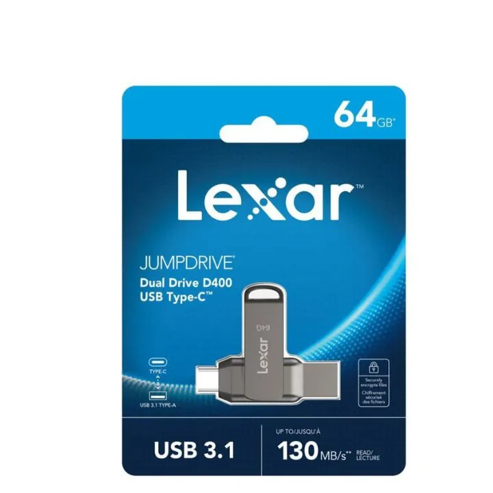 فلاشة ليكسر 64 جيجا بايت مزدوجة المنافذ – موديل D400 Lexar JumpDrive Dual Drive D400 64GB USB 3.2 Gen 1
