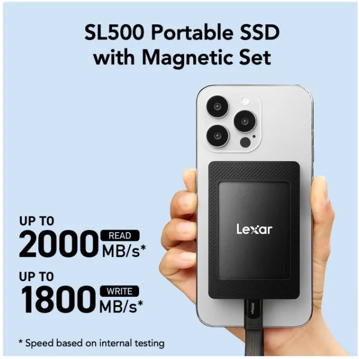 هارد خارجي ليكسر SL500 محمول مع قاعدة مغناطيسية سعة 2 تيرة Lexar SL500 Portable SSD with Magnetic Set 2TB – USB 3.2 Gen 2x2 — 2