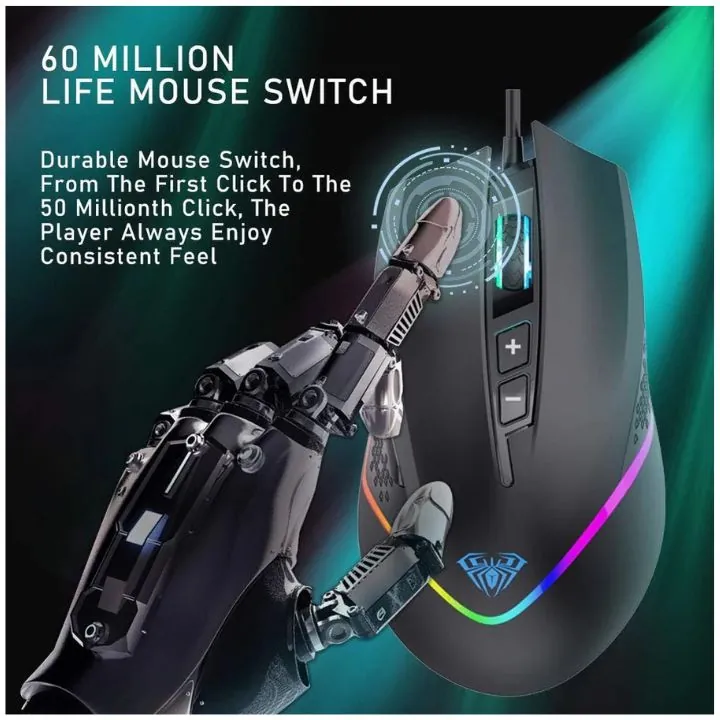 ماوس ألعاب سلكي أولا F805 بإضاءة RGB وأزرار جانبية قابلة للبرمجة AULA F805 RGB Wired Gaming Mouse with Side Buttons (Black) — 2