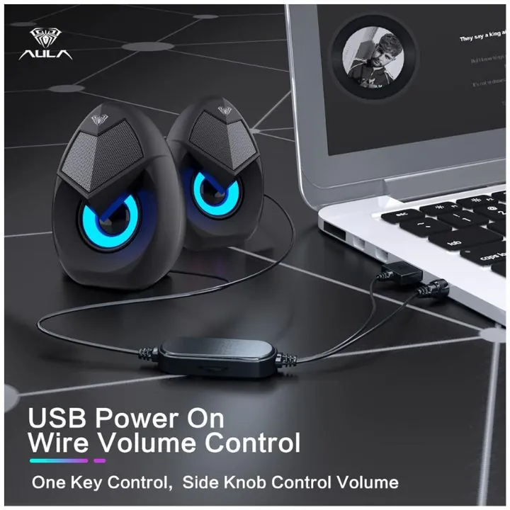 سماعات مكتبية أولا N-69 بإضاءة RGB وصوت ستيريو 2.0 AULA N-69 RGB Desktop Speaker 2.0 — 2