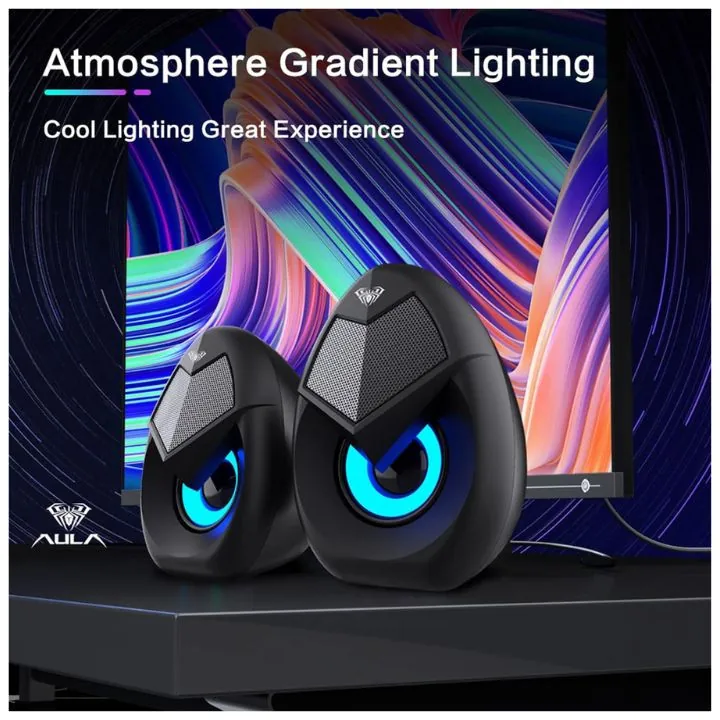 سماعات مكتبية أولا N-69 بإضاءة RGB وصوت ستيريو 2.0 AULA N-69 RGB Desktop Speaker 2.0 — 3