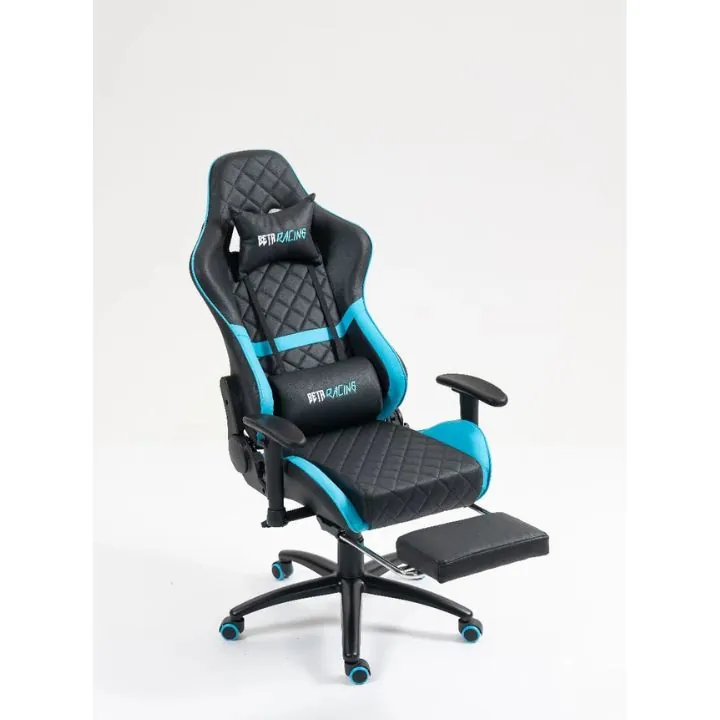 كرسي ألعاب بيتا ريسنغ أسود مع أزرق ومسند قدم Beta Racing Gaming Chair Blue-Black with Footrest — 3