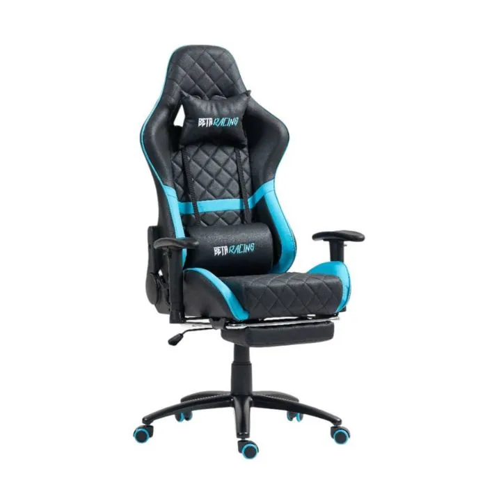 كرسي ألعاب بيتا ريسنغ أسود مع أزرق ومسند قدم Beta Racing Gaming Chair Blue-Black with Footrest — 2