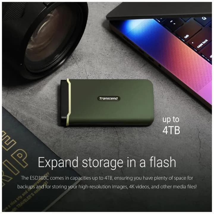 هارد خارجي ترانسيند 1 تيرابايت مقاوم للصدمات بلون أخضر عسكري Transcend ESD380C Portable SSD – 1TB — 3