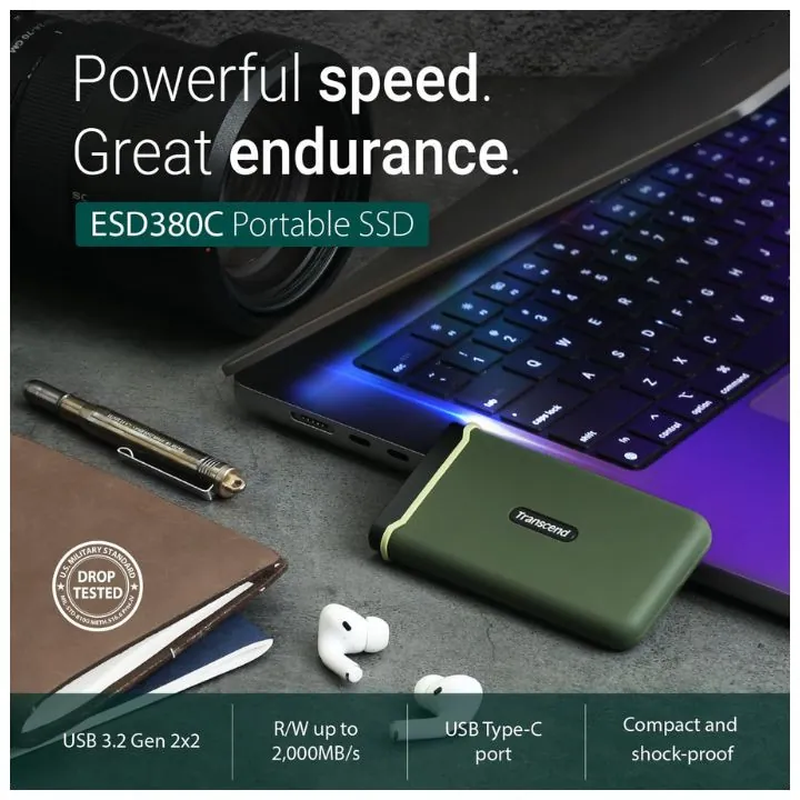 هارد خارجي ترانسيند 1 تيرابايت مقاوم للصدمات بلون أخضر عسكري Transcend ESD380C Portable SSD – 1TB — 2