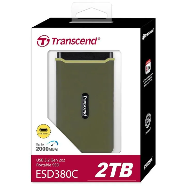 هارد خارجي ترانسيند 2 تيرابايت مقاوم للصدمات بسرعة 2000 ميجابايت بالثانية Transcend ESD380C Portable SSD – 2TB