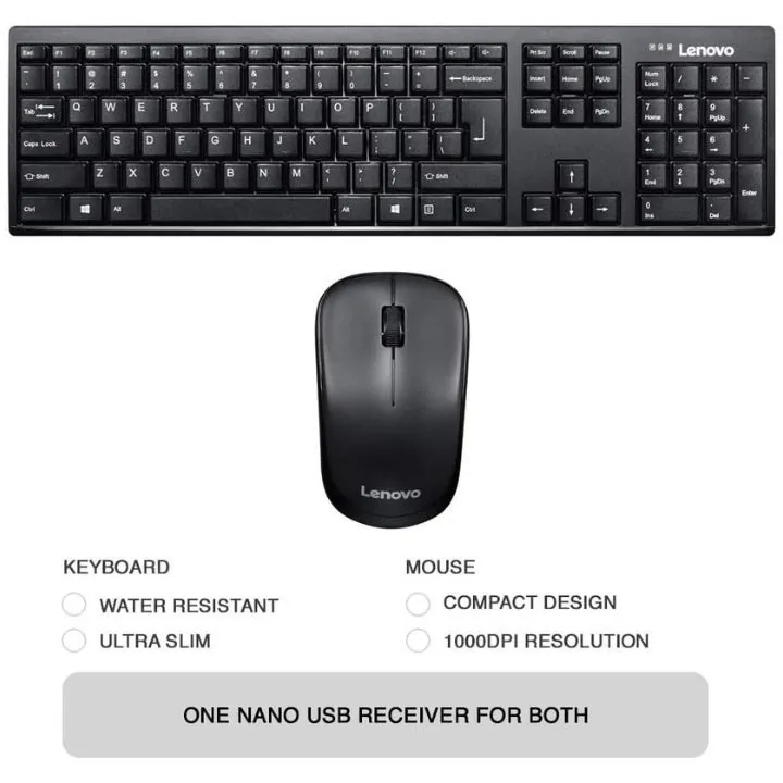 طقم لاسلكي من لينوفو 100 (كيبورد وماوس لاسلكي) Lenovo 100 Wireless Combo Keyboard &amp; Mouse — 2