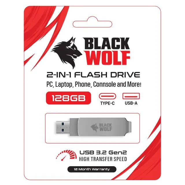 فلاش ميموري بلاك وولف 128GB ثنائي (USB-A &amp; Type-C) — 2