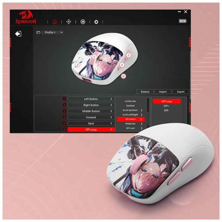 ماوس الألعاب ريدراجون M817-PRO أنمي ثلاثي الاتصال خفيف الوزن Redragon M817-PRO Tri-Mode Anime Lightweight Gaming Mouse — 2