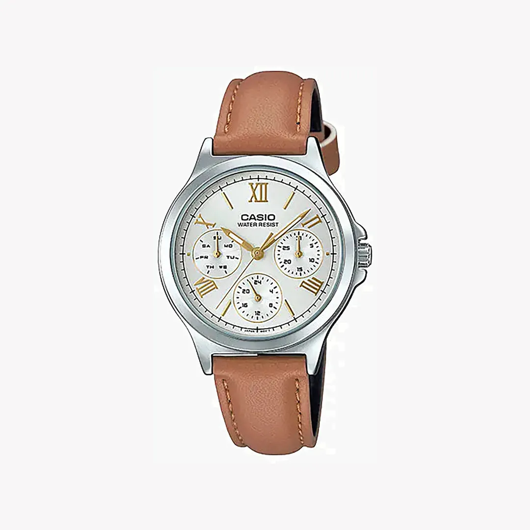 ساعة كاسيو نسائية LTP-V300L-7A2UDF بسوار جلدي