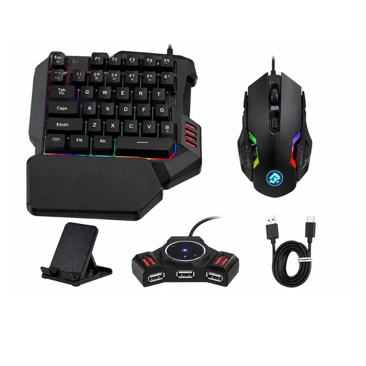 طقم ألعاب موبايل 5 في 1 كيبورد وماوس مع محول5-in-1 Mobile Gaming Combo Pack – Keyboard, Mouse & Converter