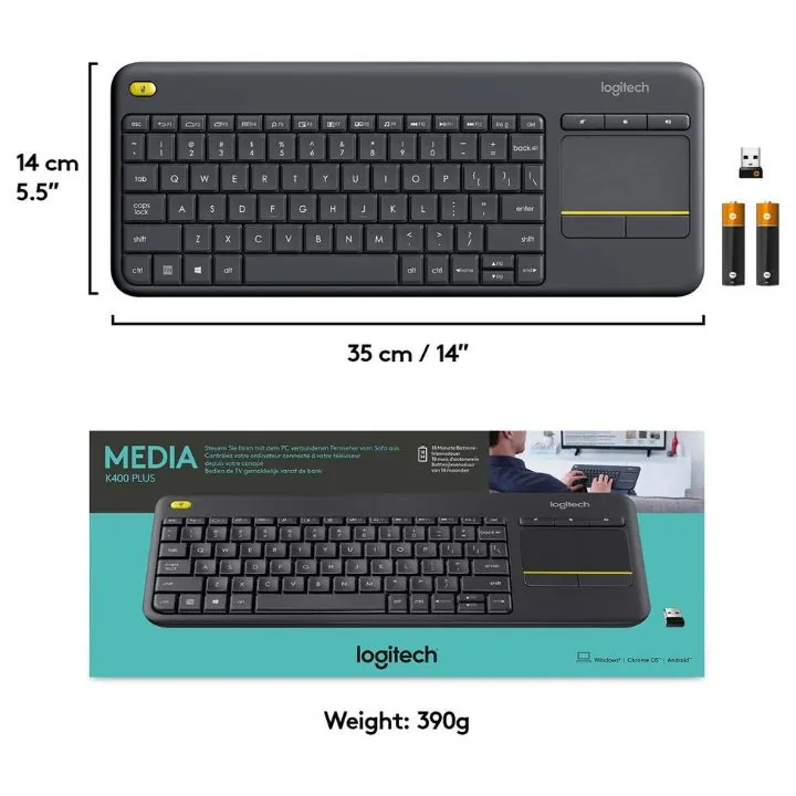 لوحة مفاتيح لاسلكية لوجيتك K400 بلاس مع لوحة لمس مدمجة Logitech K400 Plus Wireless Touch Keyboard — 3