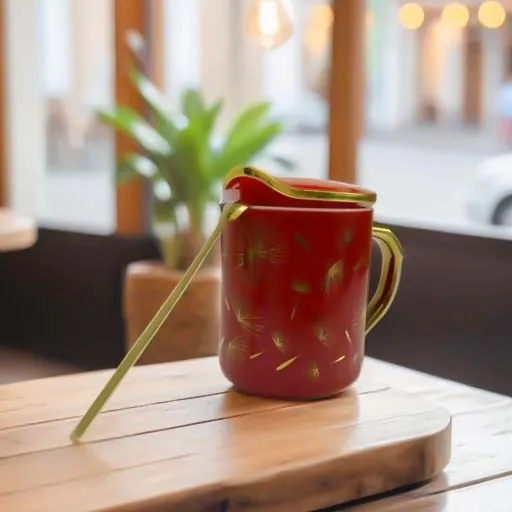 كوب سيراميك Ceramic Mug with Cover and Spoon — 3