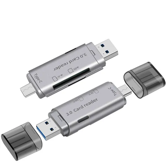 هاب هافيت HV-H41 من Type-C إلى USB 3.0/2.0 وقارئ بطاقات SD/TF - رمادي