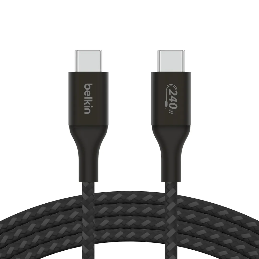 كيبل بلكين BoostCharge USB-C إلى USB-C مجدول 240 واط، 2 متر، أسود