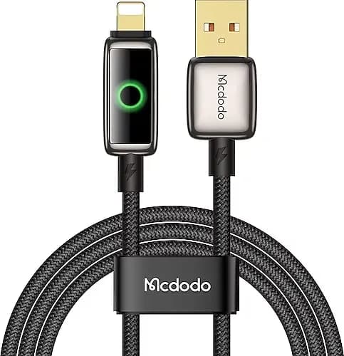 كيبل مكدودو USB-A الى لايتنينج بشاشة LED وإيقاف تلقائي 1.2 متر أسود