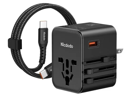 شاحن سفر Mcdodo متعدد المنافذ 25W بمقبس UK/US/EU مع كابل Type-C إلى Type-C بقدرة 60W طول 1 متر