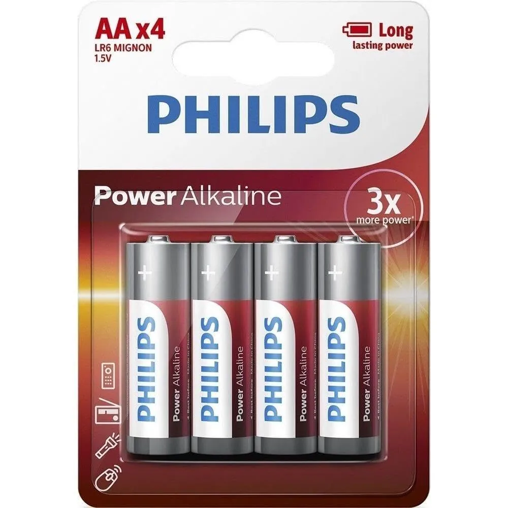 بطاريات فيليبس قلوية AA مقاس LR6A4B/40 - عبوة 4 قطع