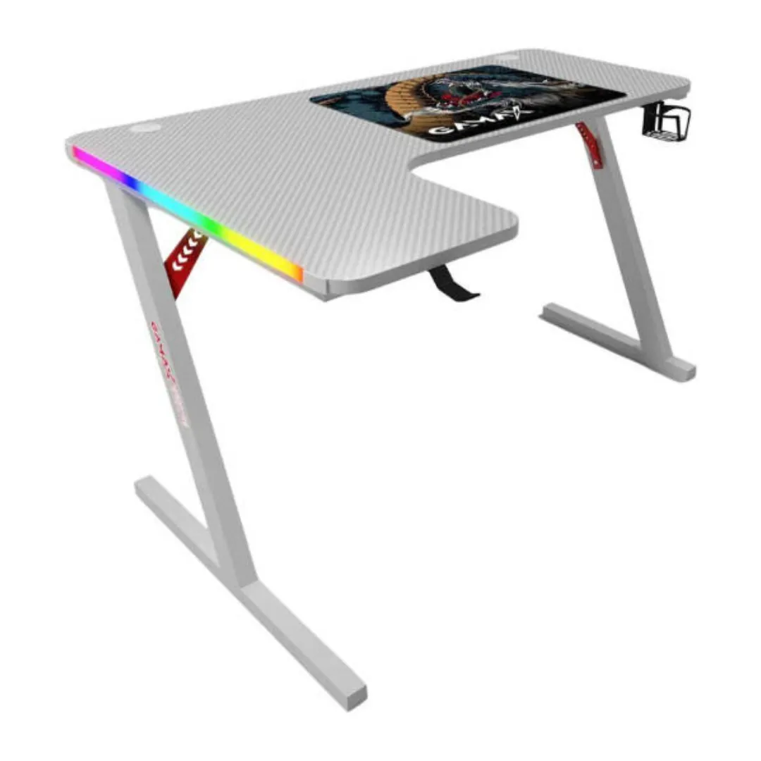 Gamax P201-LW RGB Carbon Fiber L-Shaped Gaming Desk 140×100×74cm – Left – White