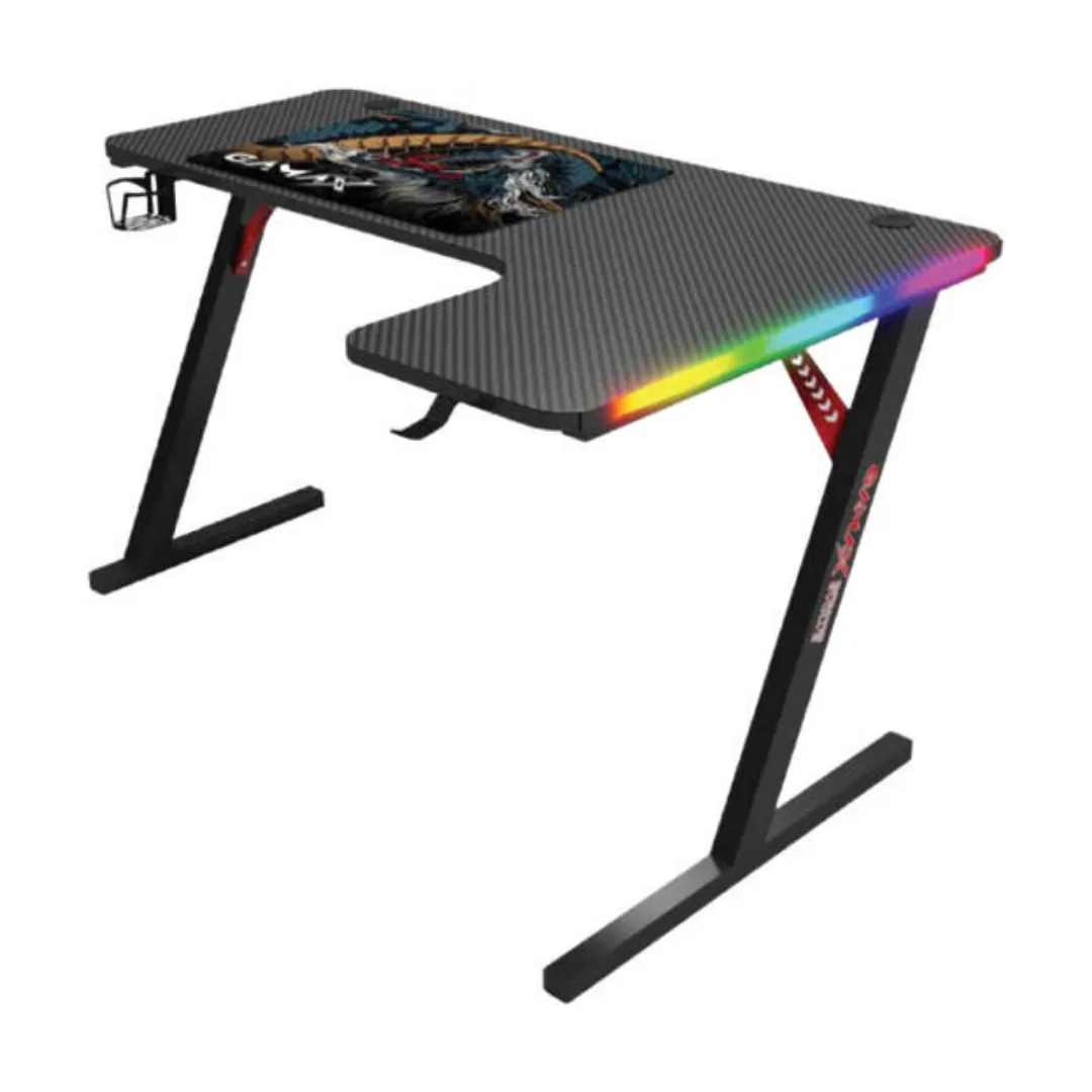Gamax P201-RB RGB Carbon Fiber L-Shaped Gaming Desk 140×100×74cm – Right – Black