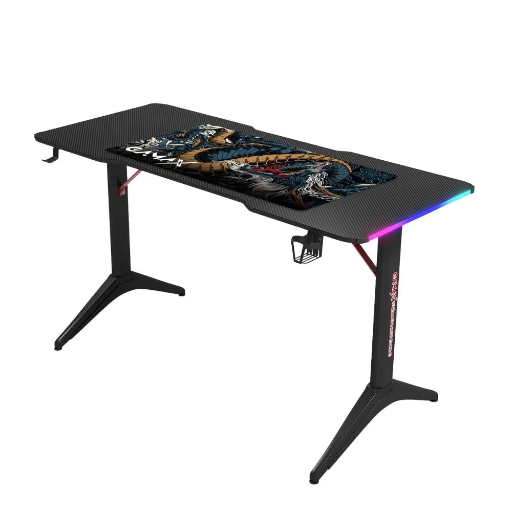 Gamax D2208B RGB Carbon Fiber Gaming Table 120×60cm – Black