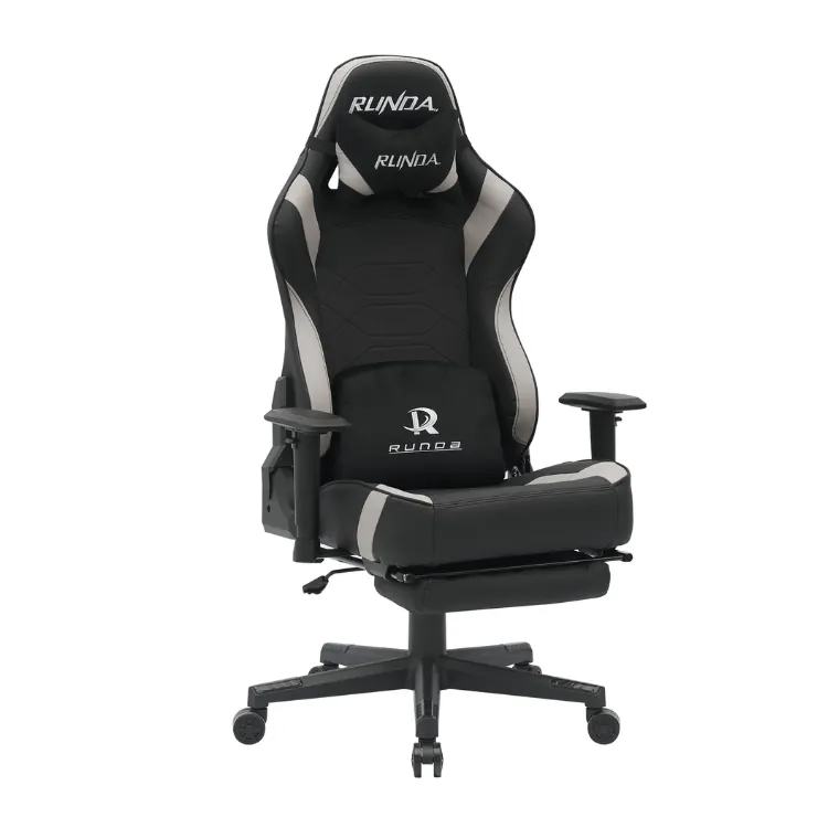 كرسي ألعاب روندا RD-1009 مع مسند للأرجل (أسود + رمادي)GAMING CHAIR RUNDA RD-1009 BLACK+GREY (WITH FOOTREST)