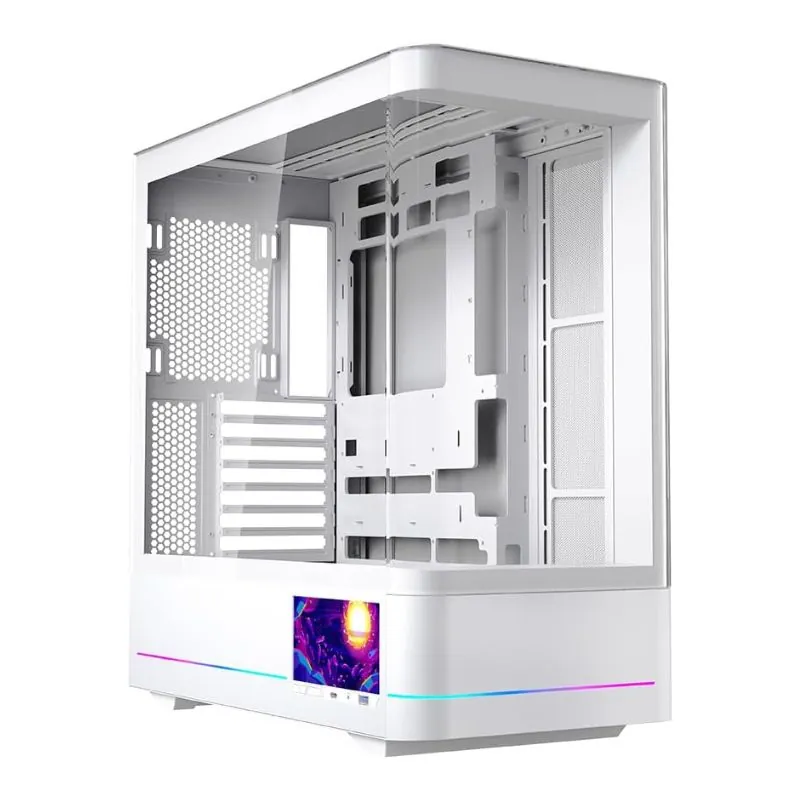 Jungle Leopard AC-02 ATX Mid-Tower Gaming Case with 5.5″ LCD Display – White