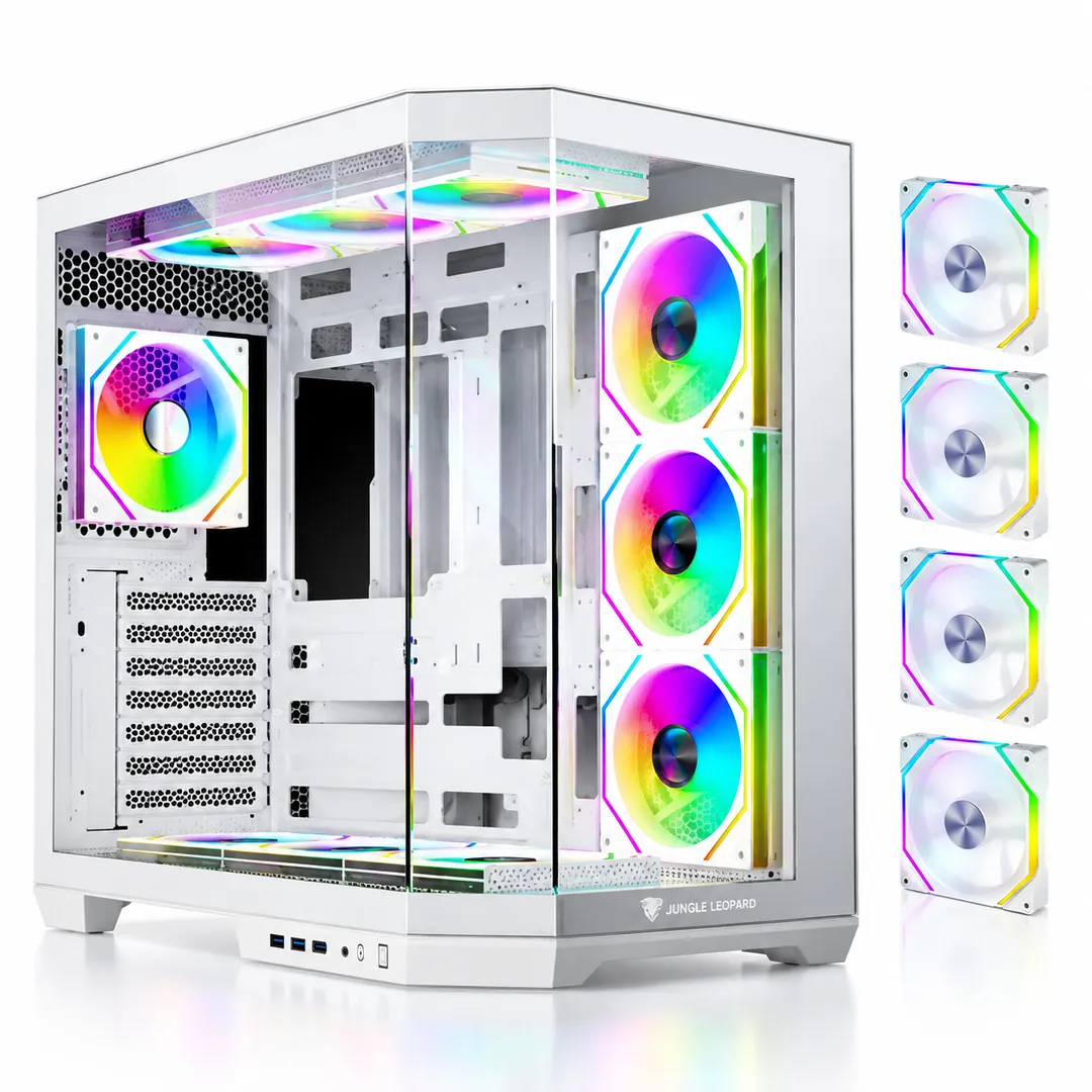 Jungle Leopard AS-01T Mid Tower ATX Gaming Case (4 Pre-Installed ARGB Fans) – White