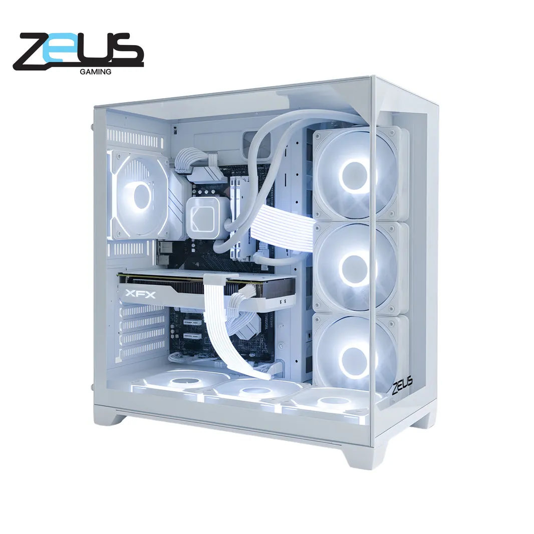 ZEUS Gaming Z9 PRO Glass ATX Mid-Tower PC Case – 4 ARGB Fans – White
